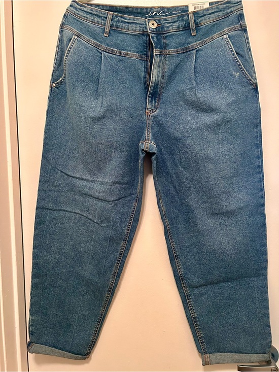 INC International Concepts Denim - INC International Concepts Mid Blue Pleated Relaxed Jeans
